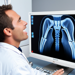 **Prompt 1: Modern Dental X-ray Experience**
    A dentist in a pristine, modern dental office is showing a high-resolution digital dental X-ray on a sleek monitor to a calm, reassured patient. The screen subtly glows, highlighting intricate tooth structures and a hidden cavity or infection. The patient wears a lightweight lead apron. The atmosphere is professional, safe, and comforting, emphasizing advanced technology and patient well-being. Realistic, detailed, and brightly lit.