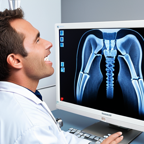 **Prompt 1: Modern Dental X-ray Experience**
    A dentist in a pristine, modern dental office is showing a high-resolution digital dental X-ray on a sleek monitor to a calm, reassured patient. The screen subtly glows, highlighting intricate tooth structures and a hidden cavity or infection. The patient wears a lightweight lead apron. The atmosphere is professional, safe, and comforting, emphasizing advanced technology and patient well-being. Realistic, detailed, and brightly lit.